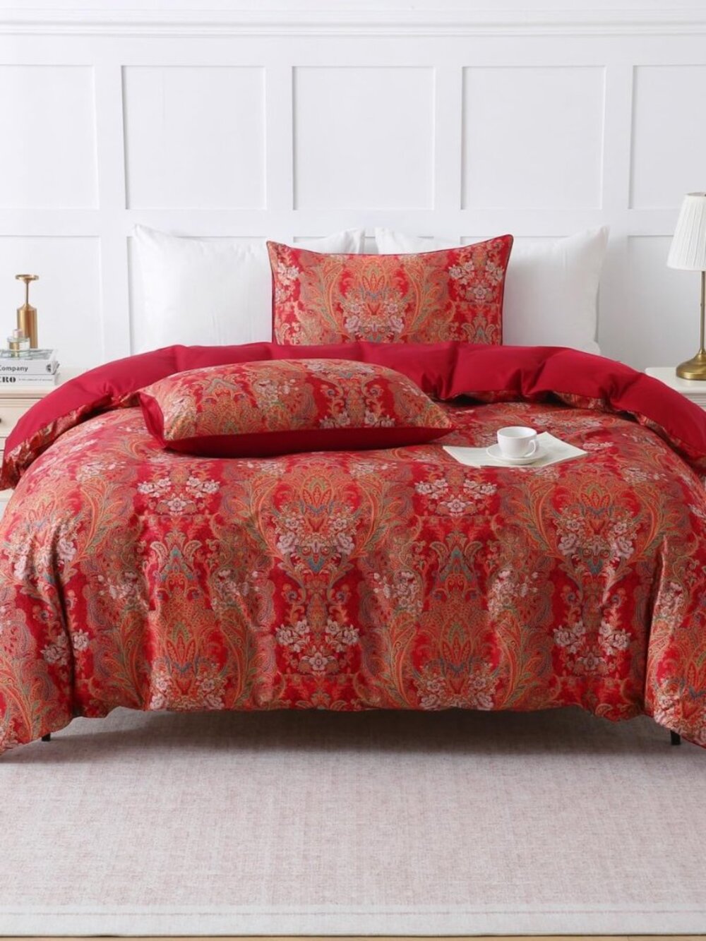 Paisley Duvet Cover Set Queen Size Burgundy Girls Bedding Boho Damask Quilt